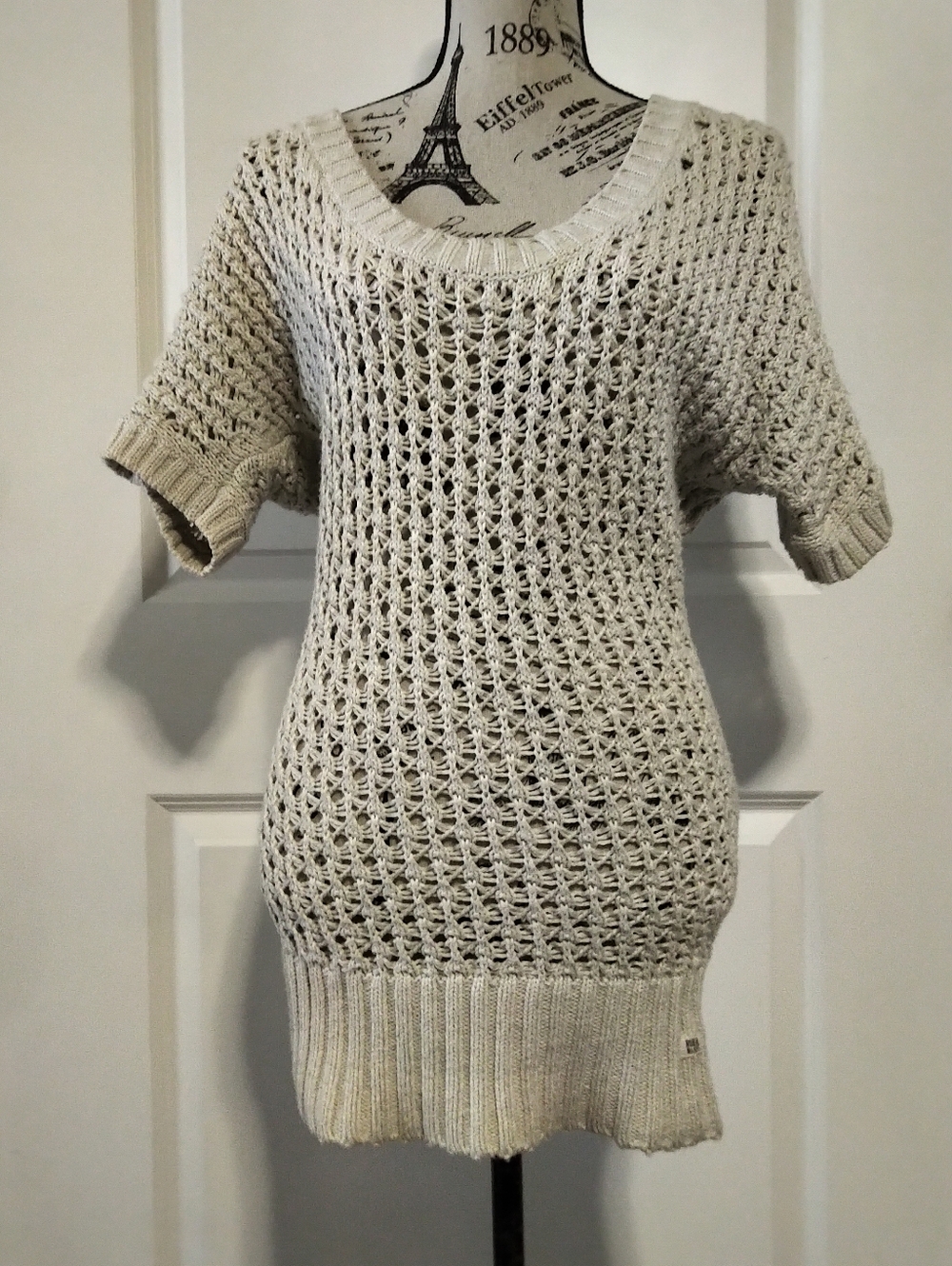 RUEHL No.925 Open-Knit Cream Short-Sleeve Women’s Sweater